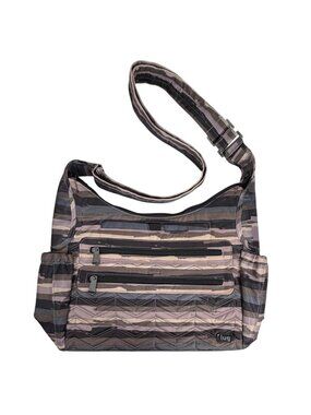 Lug Camper Crossbody Bag Multi-Zip Pockets Adjust Strap Quilted Camo Stripes EUC